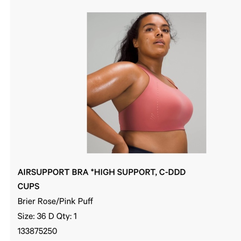 Lululemon Air Support-High Support Bra, Brier Rose/Pink Puff, 36D